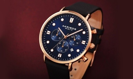 Akribos XXIV Men's Multi-Function Chronograph Genuine Leather Watch
