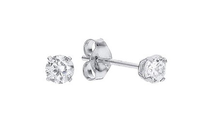 14K White Gold 3mm Round CZ Stud Earrings