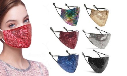 6 Pack : Sequined Cotton Fashion Face Masks With Adjustable Ear Loops