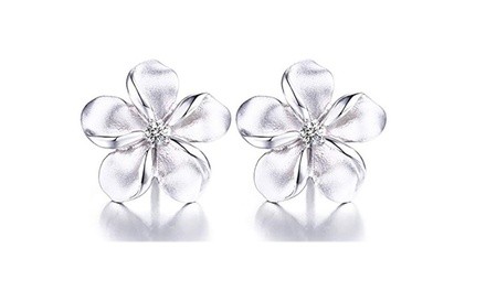 Plumeria Flower Dainty Crystal Stud Earrings Made with Swarovski Elements