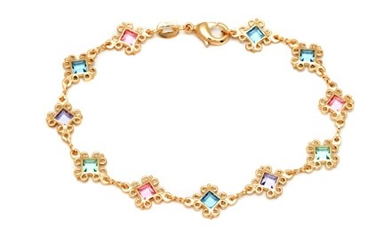 18K Gold Plated Multi Color Crystals Swirl Diamond Anklet