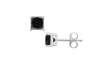   14k White Gold Over Silver 8mm Princess Created Black Diamond Stud Earrings 