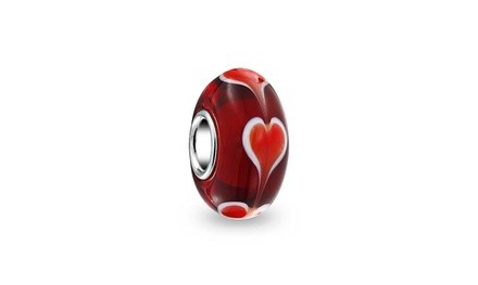 Bling Jewelry Murano Red Heart Glass Bead Charm Sterling Silver