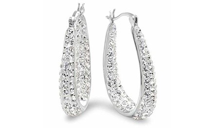 18K White Gold Plated Hoops with Swarovski Element Crystals