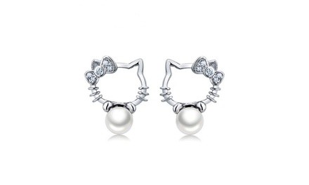 Hello Kitty with Freshwater Pearls 925 Sterling Silver Stud Earrings