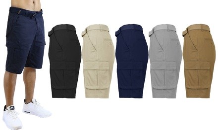 Men's 100% Cotton Cargo Shorts with Belt (Sizes 30–42). Four Styles Available. 