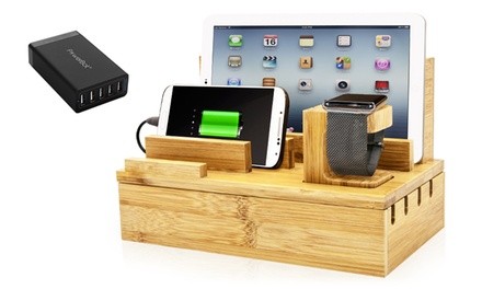 PowerBot Bamboo Multi-Charging Station and Charger