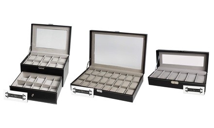 Watch Box Organizer Case With Framed Glass Lid & Secure Lock