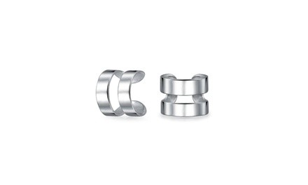 Sterling Silver Modern Geometric Ear Cuffs Rhodium Plated