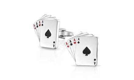 Bling Jewelry Stainless Steel Plated Poker Aces Cards Cuff Links