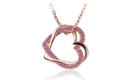 Rose Gold Plated Duo Heart Pendant Necklace