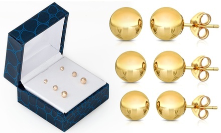 14K Gold Ball Stud Earrings (3-Pack)