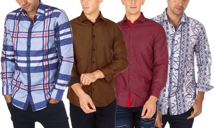 Suslo Couture Men's Casual Printed Slim Fit Dress Shirt (S–3XL)