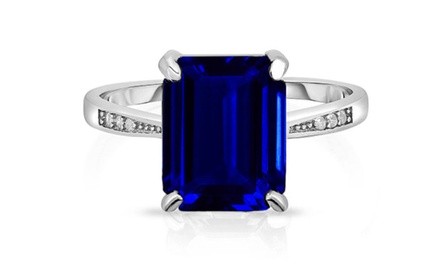 4.00 CTTW Emerald Cut Sapphire Ring in Sterling Silver by Valencia Gems