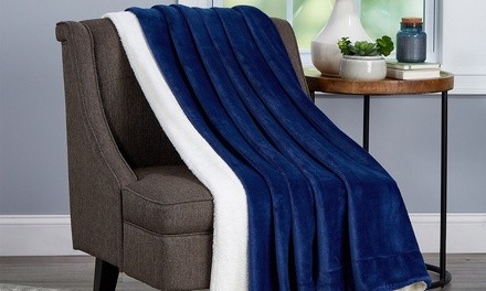 LHC Oversized Poly Fleece Sherpa Throw Blanket