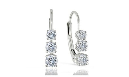 18k White Gold Plated Swarovski Element Leverback Earrings