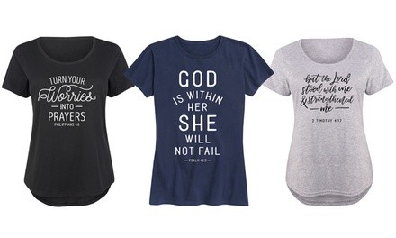 Women's Scripture Tee. Plus Sizes Available. 