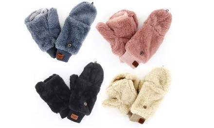 Britts Knit Women's Faux Fur Convertible Mitten Gloves