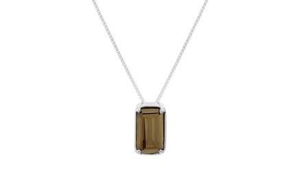 Silver-Tone Stainless Steel Topaz 4 Prong Baguette Chain Necklace