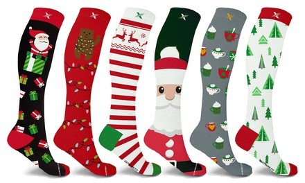 XTF Holiday Fun Knee-High Compression Socks (3 or 6 Pairs)