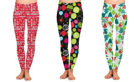 Women's Holiday-Themed Printed Leggings (3-Pack)