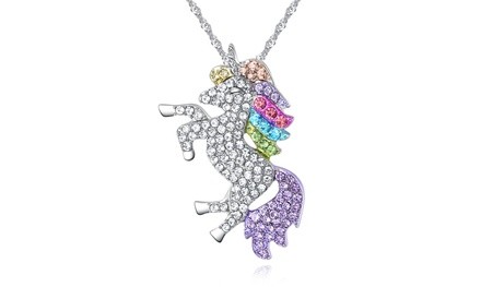 Multi-Colored Unicorn Swarovski Crystal Pendant Necklace Silver or Rose Gold