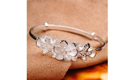 925 Sterling Silver Bauhinia Adjustable Bangle Bracelet Woman's Vera Bracelet 