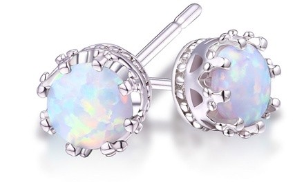 2.00 CTW Genuine Opal Crown Stud Earrings