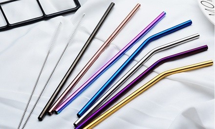 Stainless Steel Straws w/ Brush in Assorted Colors 8 Pack