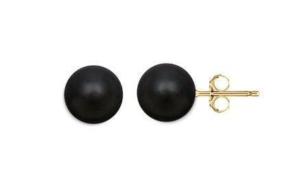 Genuine Black Onyx Gemstone Ball Stud Earrings in 14K Gold by Pori