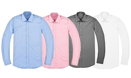 Men's Long-Sleeve Athletic or Slim-Fit Cotton Dress Shirts (Sizes 14.5-18)