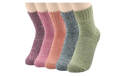  5 Pairs/Set Womens Wool Socks Thick Knit Vintage Winter Warm Cozy Crew Socks