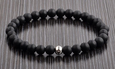 Natural Stone Stretch Bracelets with Stainless Steel Beads by Crucible