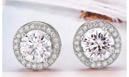 Sterling Silver Simulated Diamond Halo Stud Earrings