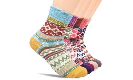 5Pairs Knitting Cashmere Warm Cotton Soft Thicken Winter Wool Socks For Women