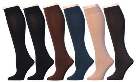 Women's Frenchic Opaque Plush Fleece-Lined Knee-High Socks (6 Pairs)