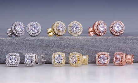 3.44 CTTW Halo Stud Earrings Made with Swarovski Elements