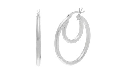 18K White Gold Sterling Silver 30mm Double Circle Hoop Earring