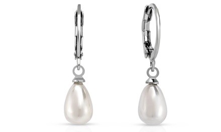 Teardrop Pearl Leverback Earrings by Valencia Gems