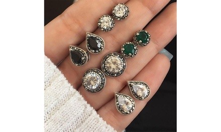 Trendy 5 Pairs of Jewelry Dazzling Gemstone Crystal Bohemian Earrings 