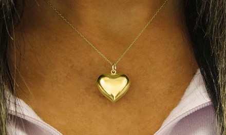 Italian Sterling Silver Puffed Heart Necklace in 18K Gold or 18K Rose Gold