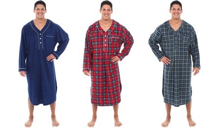 Alexander Del Rossa Men's Warm Fleece Henley Pajama Nightshirt 