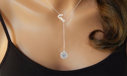 Sterling Silver Love Y Necklace Made with Swarovski Elements