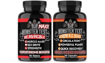 Monster Maxx Testosterone & Nitric Oxide Booster for Strength, Recovery Combo