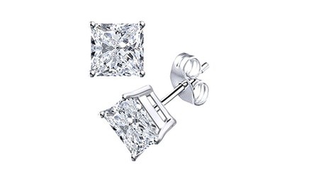 14k Gold Plated Silver Princess CZ Stud Earrings