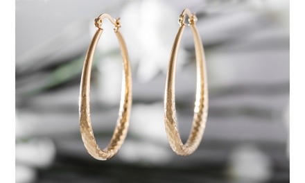 Oval Gold Plated Diamond Cut Hoop Earrings 