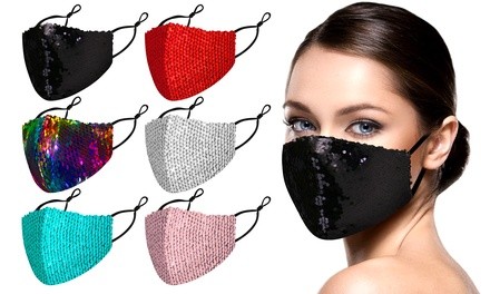 6 Pack : Reversible Sequined Cotton Fashion Face Masks With Adjustable Ear Loops