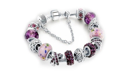 Genuine Murano Glass and Crystal Charm Bracelet Made with Swarovski Elements