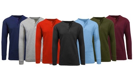 Galaxy by Harvic Men's Waffle-Knit Thermal Henley Tees (3-Pack) (S-3XL)