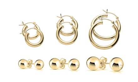 Italian Hoop and Ball Stud Earrings in 14K Gold Plating (6-Pack)